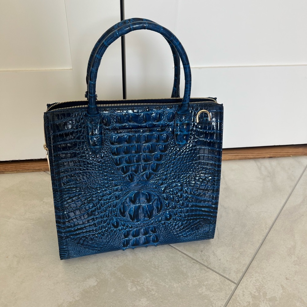 Brahmin Carolina Blue Croc-Embossed Leather Satchel Bag Purse - Picture 3 of 10